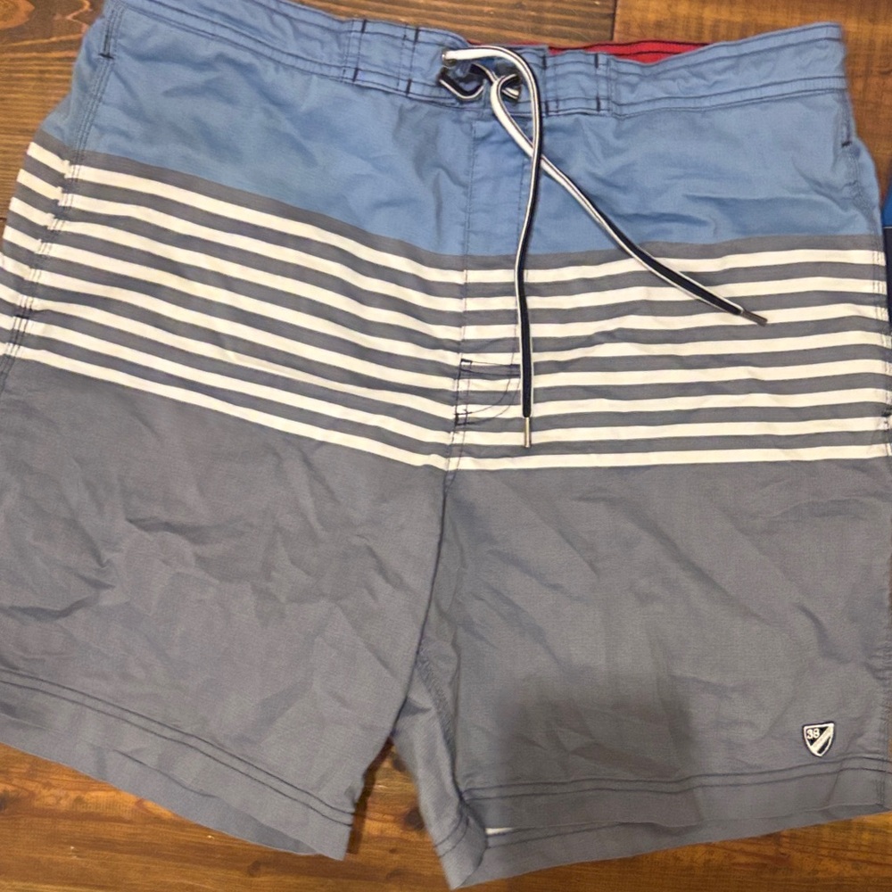 Red and Navy Men's Swim Trunks - Picture 3 of 9